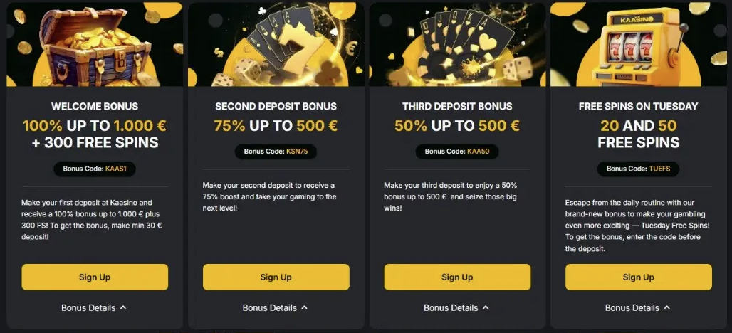 Speciale bonussen bij Kaasino Casino  